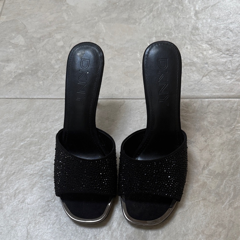 DKNY Black Crystal-Embellished Slide Mules